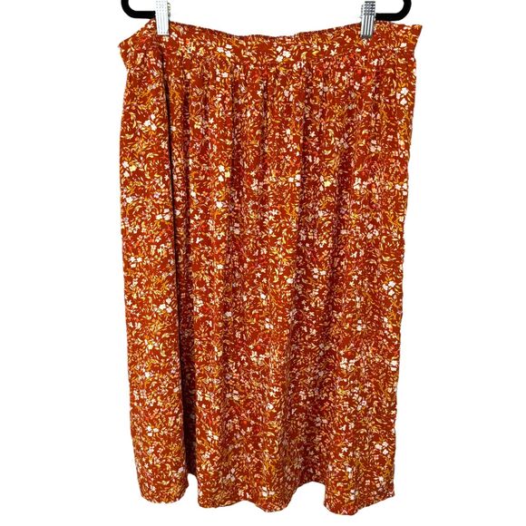 Old Navy Rust red orange with yellow floral print midi skirt Plus Size 2X - Picture 1 of 6